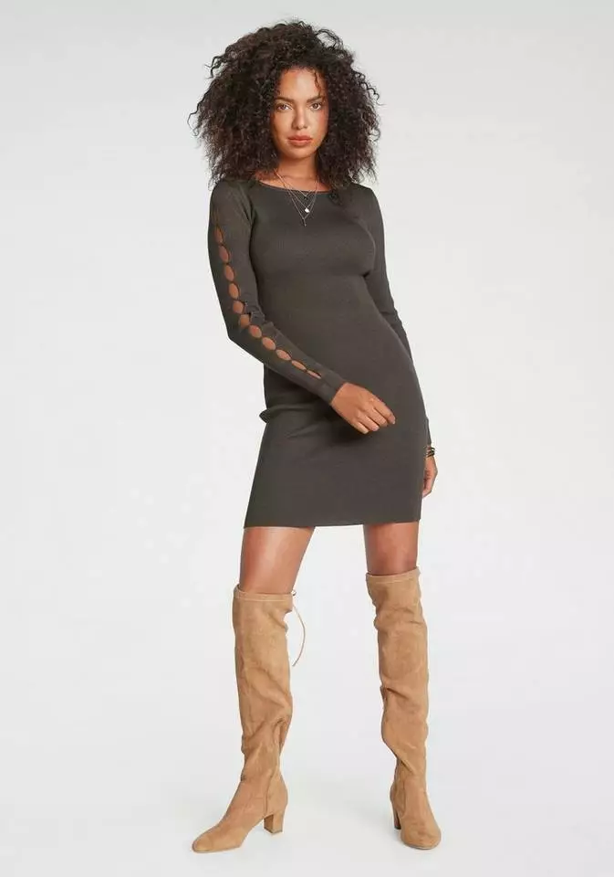 Melrose Strickkleid mit Ärmel Cut-Outs Rosa, Khaki 10 Melrose Strickkleid mit Ärmel Cut-Outs Rosa, Khaki – Bild 8