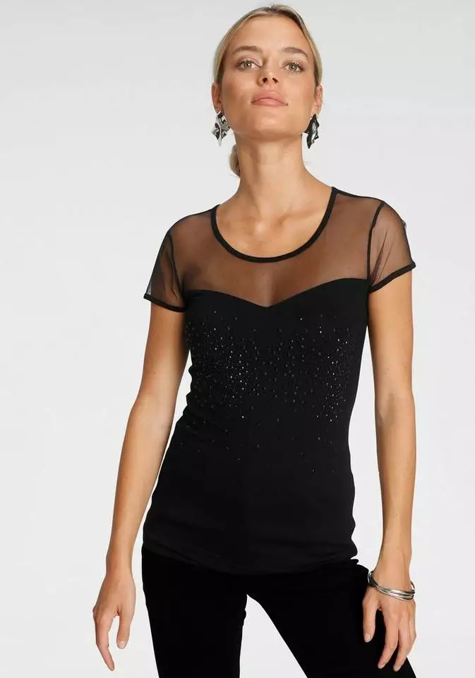 Melrose Rundhalsshirt mit Glitzer und Mesh 4 Melrose Rundhalsshirt mit Glitzer und Mesh – Bild 2