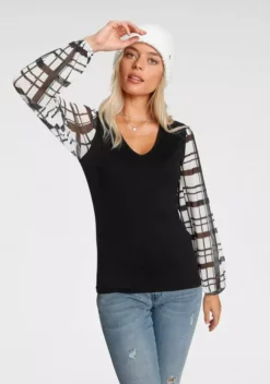 Melrose V-Shirt mit trransparenten, bedruckten Ärmeln Schwarz-weiß-gemustert, Schwarz-geblümt 19 Melrose V-Shirt mit trransparenten, bedruckten Ärmeln Schwarz-weiß-gemustert, Schwarz-geblümt -Melrose Verkaufsshop 0b1e6c5b 5ab6 5d66 ae12 d941639af1c6