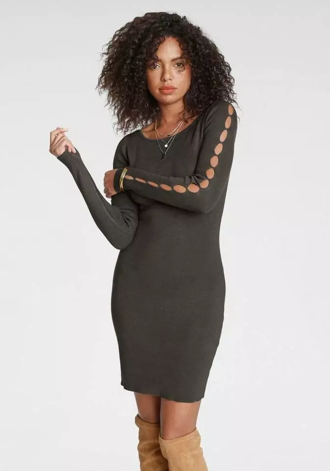 Melrose Strickkleid mit Ärmel Cut-Outs Rosa, Khaki 11 Melrose Strickkleid mit Ärmel Cut-Outs Rosa, Khaki – Bild 9