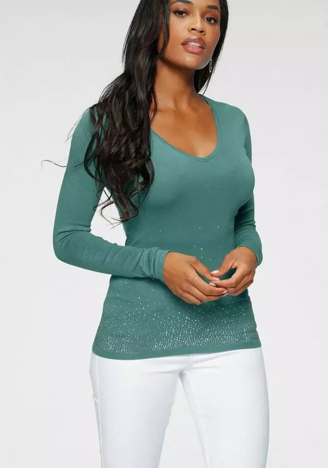 Melrose V-Ausschnitt-Pullover mit Strassdeko Hellgrün, Schwarz, Apricot 3 Melrose V-Ausschnitt-Pullover mit Strassdeko Hellgrün, Schwarz, Apricot