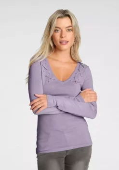 Melrose V-Ausschnitt-Pullover mit Zier-Schnürung