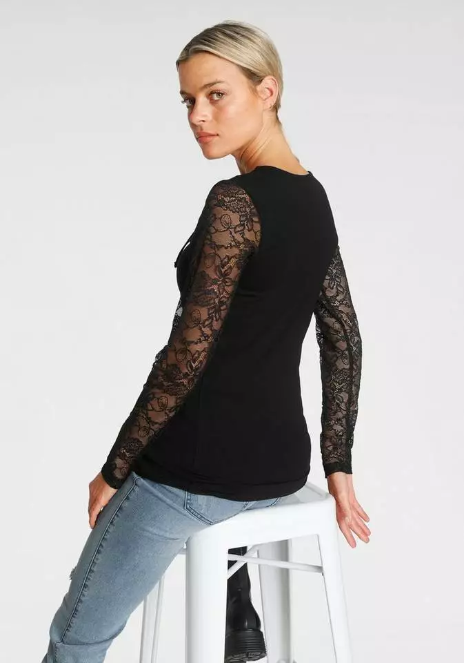 Melrose Langarmshirt mit Schnürung und Spitze 4 Melrose Langarmshirt mit Schnürung und Spitze – Bild 2