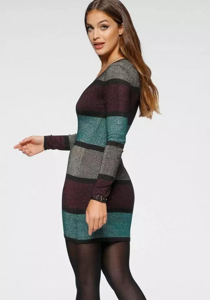 Melrose Strickkleid aus weichem Glitzergarn Khaki-rosa-gestreift, Bordeaux-petrol-gestreift 4 Melrose Strickkleid aus weichem Glitzergarn Khaki-rosa-gestreift, Bordeaux-petrol-gestreift – Bild 2