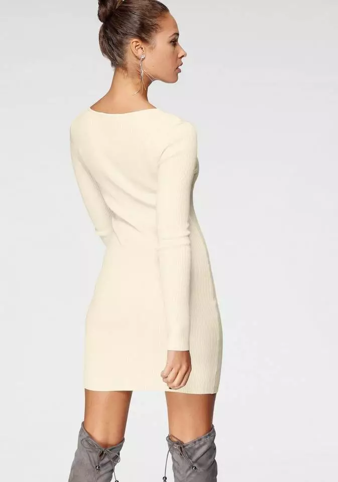 Melrose Strickkleid mit Glitzersteinen und Rippenstrick Offwhite, Schwarz 4 Melrose Strickkleid mit Glitzersteinen und Rippenstrick Offwhite, Schwarz – Bild 2