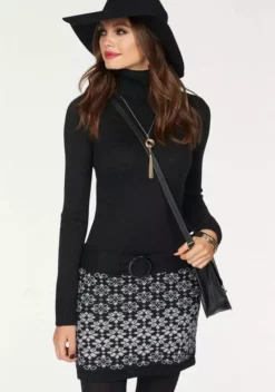 Melrose Strickkleid mit Ziergürtel Grau-schwarz, Schwarz-bordeaux, Schwarz-weiß, Braun-gestreift 21 Melrose Strickkleid mit Ziergürtel Grau-schwarz, Schwarz-bordeaux, Schwarz-weiß, Braun-gestreift -Melrose Verkaufsshop 20149213