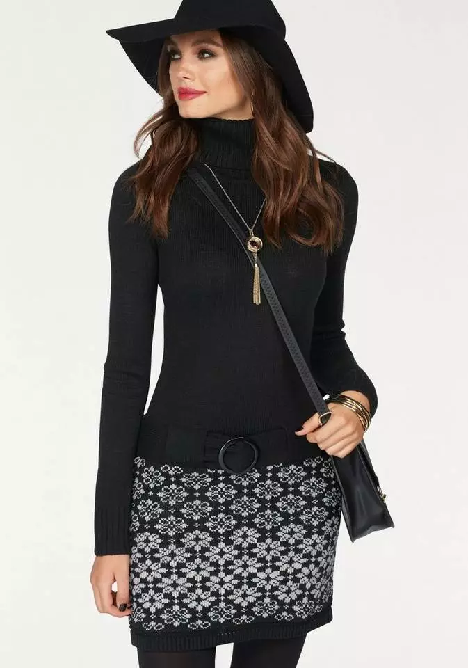 Melrose Strickkleid mit Ziergürtel Grau-schwarz, Schwarz-bordeaux, Schwarz-weiß, Braun-gestreift 12 Melrose Strickkleid mit Ziergürtel Grau-schwarz, Schwarz-bordeaux, Schwarz-weiß, Braun-gestreift – Bild 10