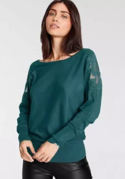 Melrose Fledermauspullover mit Blumen-Applikation und Glitzersteinen