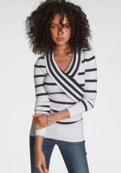 Melrose Schalkragenpullover mit Streifen