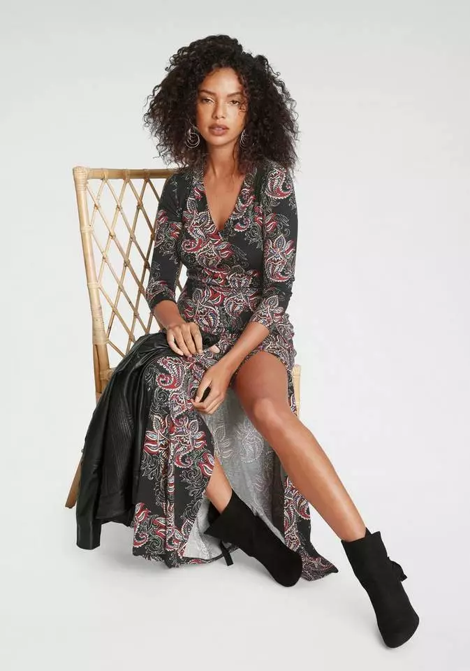 Melrose Maxikleid mit seitlichem Schlitz Schwarz-weiß-gemustert, Schwarz-braun-gemustert 10 Melrose Maxikleid mit seitlichem Schlitz Schwarz-weiß-gemustert, Schwarz-braun-gemustert – Bild 8