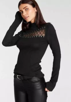 Melrose Stehkragenpullover mit Netz-Detail und Ziernieten