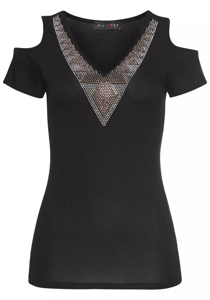 Melrose V-Shirt mit zweifarbigen Glitzersteinen 7 Melrose V-Shirt mit zweifarbigen Glitzersteinen – Bild 5