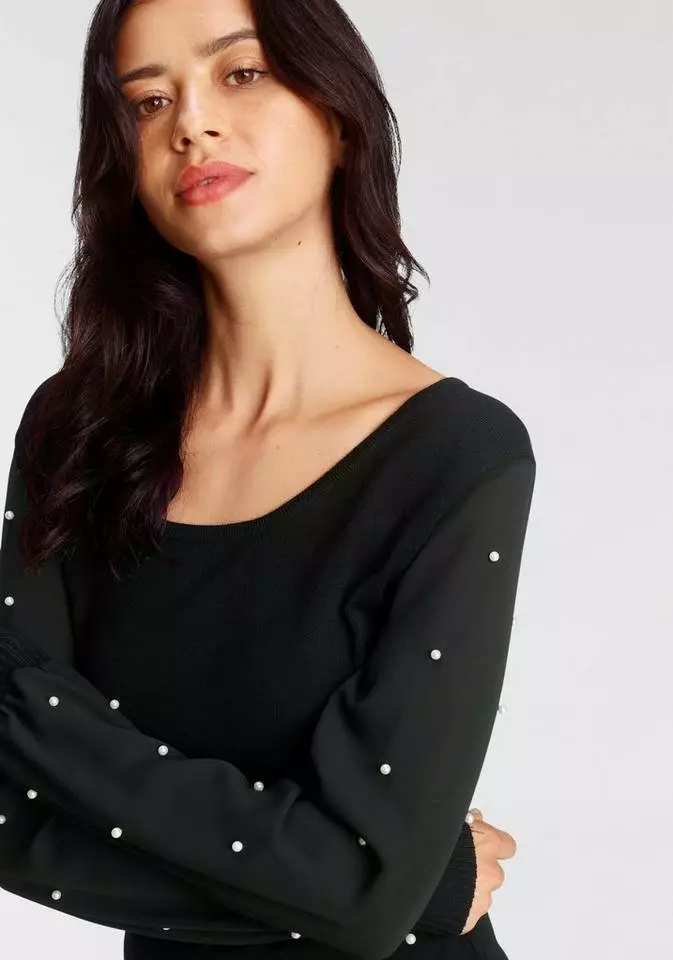 Melrose Rundhalspullover mit Chiffon-Ärmeln und Zierperlen - NEUE KOLLEKTION 6 Melrose Rundhalspullover mit Chiffon-Ärmeln und Zierperlen - NEUE KOLLEKTION – Bild 4