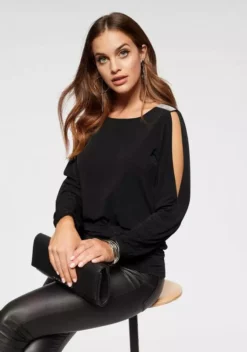 Melrose Langarmshirt mit Strassdetail Schwarz, Schwarz-weiß-rosé, Dunkelrot 18 Melrose Langarmshirt mit Strassdetail Schwarz, Schwarz-weiß-rosé, Dunkelrot -Melrose Verkaufsshop 33883087