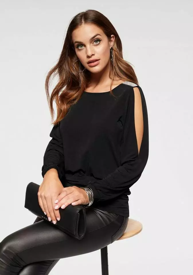 Melrose Langarmshirt mit Strassdetail Schwarz, Schwarz-weiß-rosé, Dunkelrot 10 Melrose Langarmshirt mit Strassdetail Schwarz, Schwarz-weiß-rosé, Dunkelrot – Bild 8