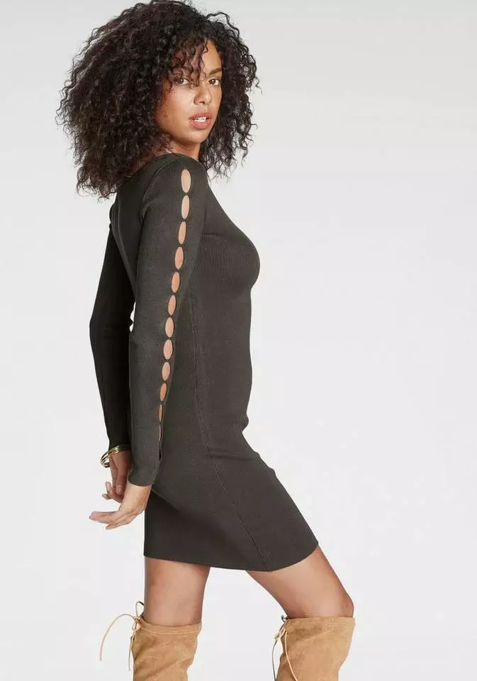 Melrose Strickkleid mit Ärmel Cut-Outs Rosa, Khaki 3 Melrose Strickkleid mit Ärmel Cut-Outs Rosa, Khaki