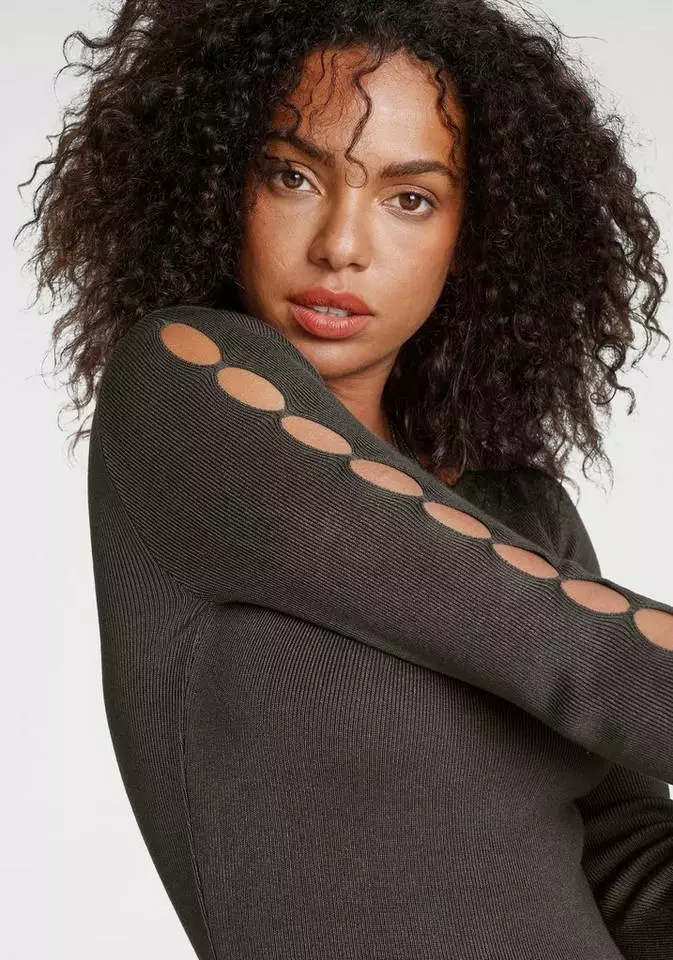 Melrose Strickkleid mit Ärmel Cut-Outs Rosa, Khaki 6 Melrose Strickkleid mit Ärmel Cut-Outs Rosa, Khaki – Bild 4