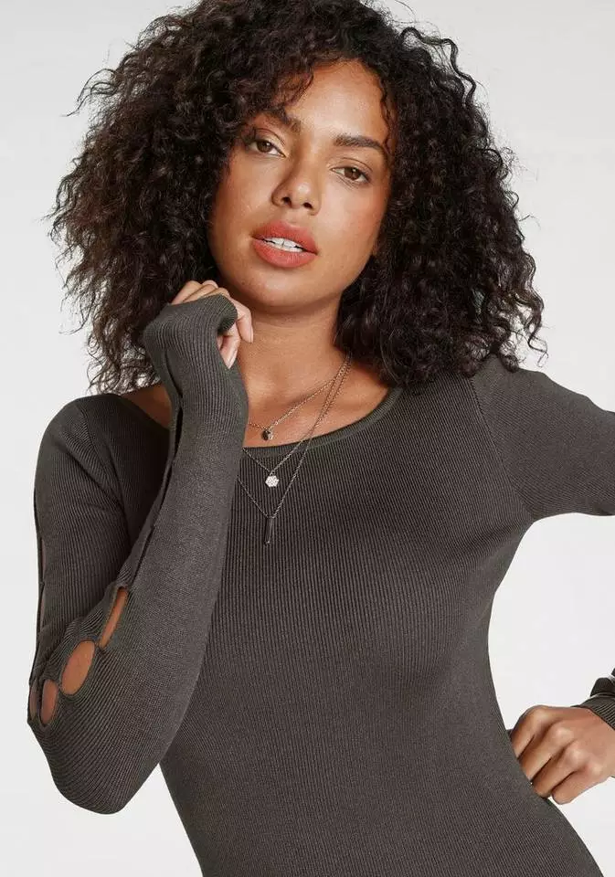 Melrose Strickkleid mit Ärmel Cut-Outs Rosa, Khaki 4 Melrose Strickkleid mit Ärmel Cut-Outs Rosa, Khaki – Bild 2