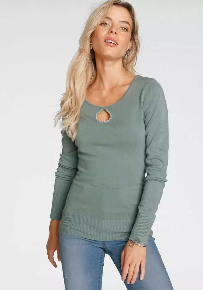 Melrose Rundhalspullover mit Zierperlen Lindgrün, Schwarz 3 Melrose Rundhalspullover mit Zierperlen Lindgrün, Schwarz