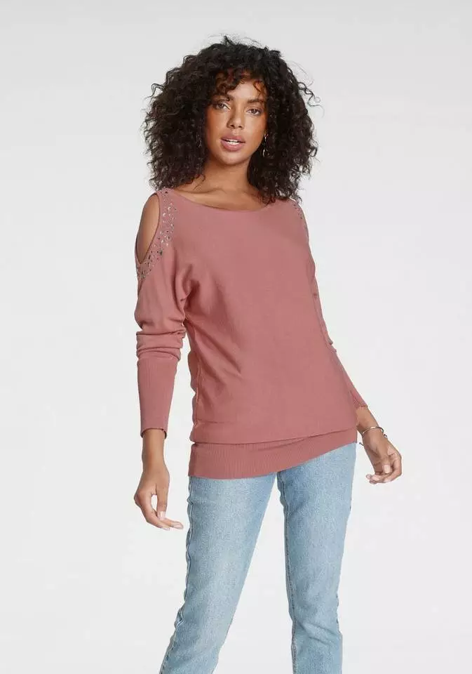 Melrose Fledermauspullover mit Schulter Cut-Out und Ziersteinen 4 Melrose Fledermauspullover mit Schulter Cut-Out und Ziersteinen – Bild 2