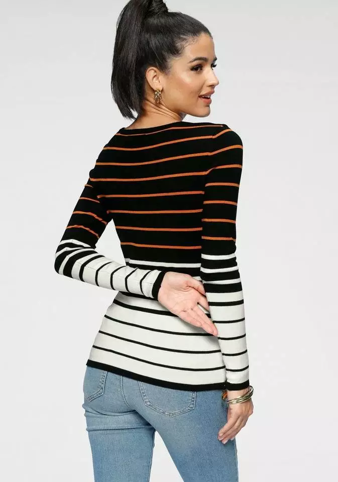 Melrose Streifenpullover mit Blumen-Spitze und Glitzersteinen 4 Melrose Streifenpullover mit Blumen-Spitze und Glitzersteinen – Bild 2