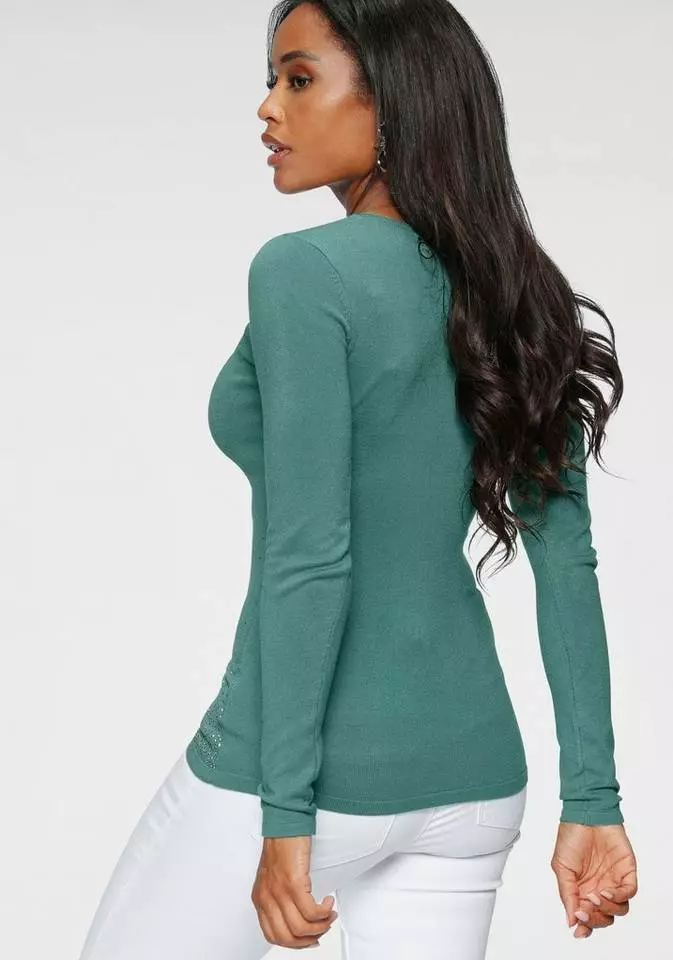 Melrose V-Ausschnitt-Pullover mit Strassdeko Hellgrün, Schwarz, Apricot 4 Melrose V-Ausschnitt-Pullover mit Strassdeko Hellgrün, Schwarz, Apricot – Bild 2