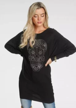 Melrose Fledermauspullover mit Glitzersteinen in Totenkopf-Optik