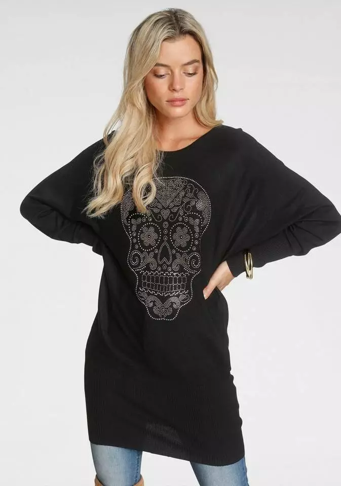 Melrose Fledermauspullover mit Glitzersteinen in Totenkopf-Optik 3 Melrose Fledermauspullover mit Glitzersteinen in Totenkopf-Optik