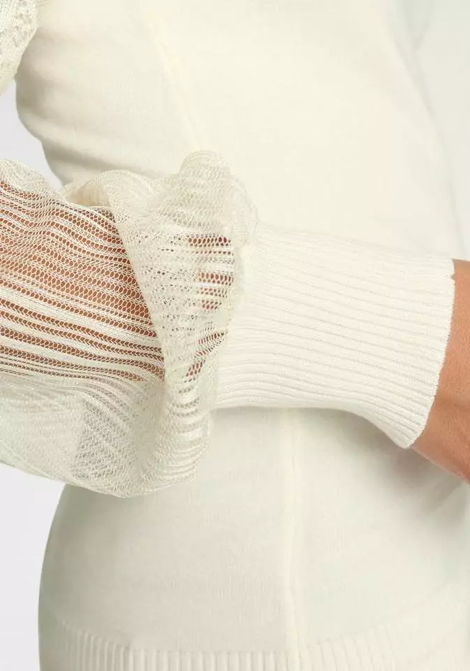 Melrose V-Ausschnitt-Pullover mit Ärmeln aus Spitze Schwarz, Wollweiß 7 Melrose V-Ausschnitt-Pullover mit Ärmeln aus Spitze Schwarz, Wollweiß – Bild 5