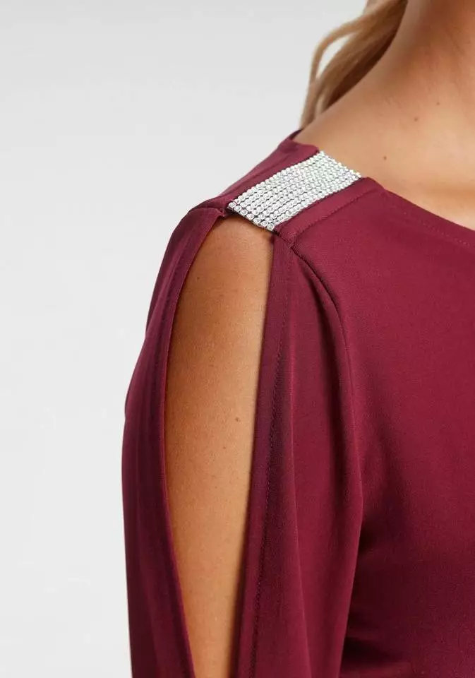 Melrose Langarmshirt mit Strassdetail Schwarz, Schwarz-weiß-rosé, Dunkelrot 6 Melrose Langarmshirt mit Strassdetail Schwarz, Schwarz-weiß-rosé, Dunkelrot – Bild 4