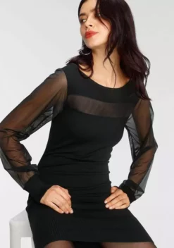 Melrose Strickkleid mit transparenten Ärmel und Streifen - NEUE KOLLEKTION