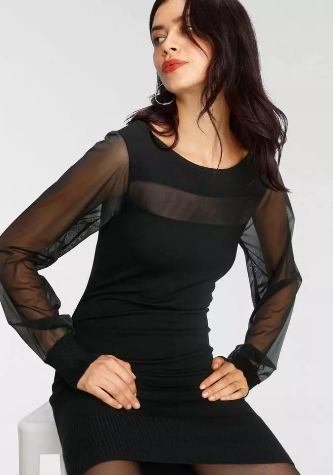 Melrose Strickkleid mit transparenten Ärmel und Streifen - NEUE KOLLEKTION 3 Melrose Strickkleid mit transparenten Ärmel und Streifen - NEUE KOLLEKTION