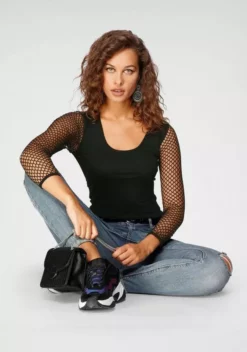 Melrose Rundhalsshirt mit elastischen Ärmeln aus Netz 17 Melrose Rundhalsshirt mit elastischen Ärmeln aus Netz -Melrose Verkaufsshop 4a303982 013e 528b a088 c8b370544155