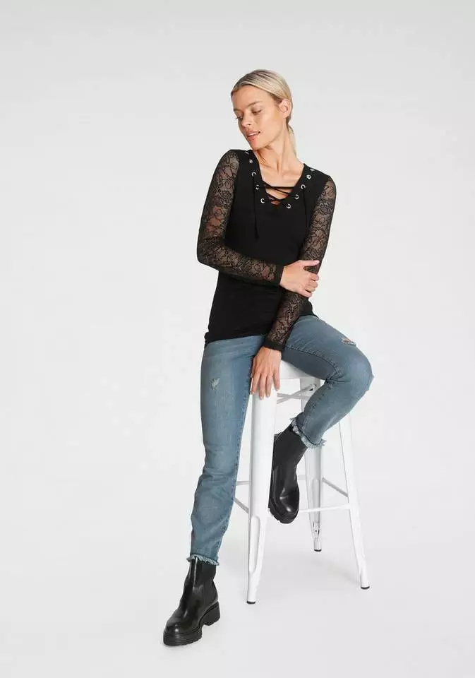 Melrose Langarmshirt mit Schnürung und Spitze 7 Melrose Langarmshirt mit Schnürung und Spitze – Bild 5