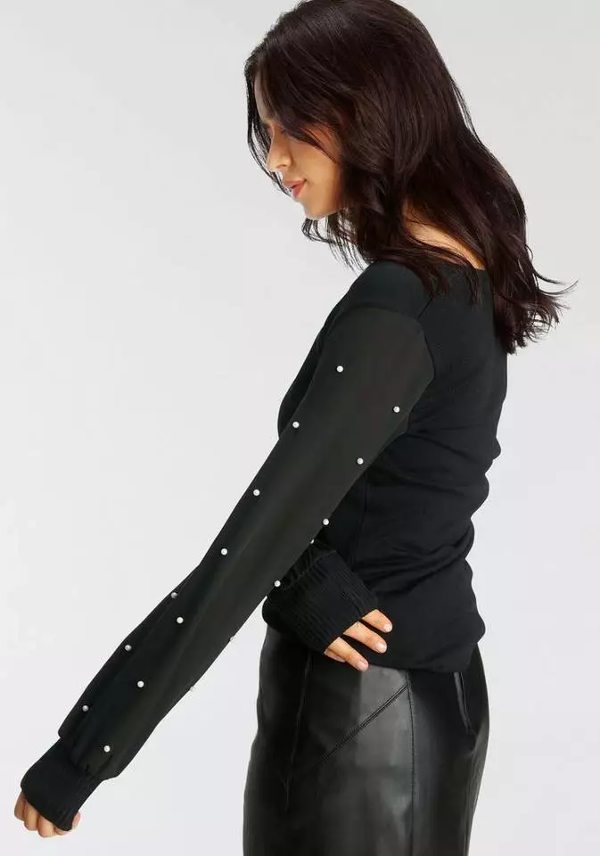 Melrose Rundhalspullover mit Chiffon-Ärmeln und Zierperlen - NEUE KOLLEKTION 4 Melrose Rundhalspullover mit Chiffon-Ärmeln und Zierperlen - NEUE KOLLEKTION – Bild 2