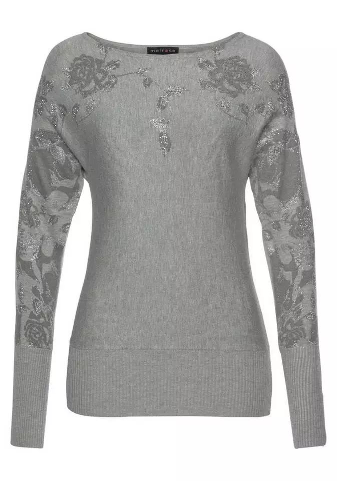Melrose Fledermauspullover mit Blumenmuster und Glitzersteinen Grau-meliert, Dunkelgrau, Rosa 8 Melrose Fledermauspullover mit Blumenmuster und Glitzersteinen Grau-meliert, Dunkelgrau, Rosa – Bild 6