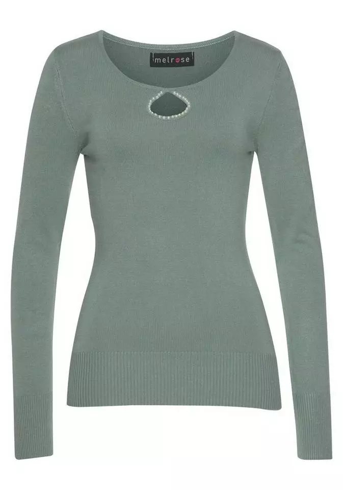 Melrose Rundhalspullover mit Zierperlen Lindgrün, Schwarz 8 Melrose Rundhalspullover mit Zierperlen Lindgrün, Schwarz – Bild 6