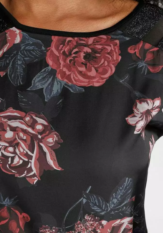 Melrose Shirtbluse mit Glanzgarn und Mesh Schwarz-grau-gemustert, Schwarz-rot-geblümt 6 Melrose Shirtbluse mit Glanzgarn und Mesh Schwarz-grau-gemustert, Schwarz-rot-geblümt – Bild 4