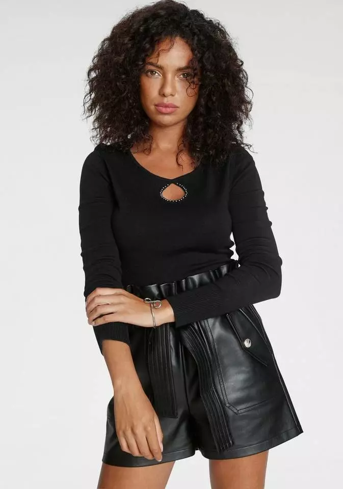 Melrose Rundhalspullover mit Zierperlen Lindgrün, Schwarz 9 Melrose Rundhalspullover mit Zierperlen Lindgrün, Schwarz – Bild 7