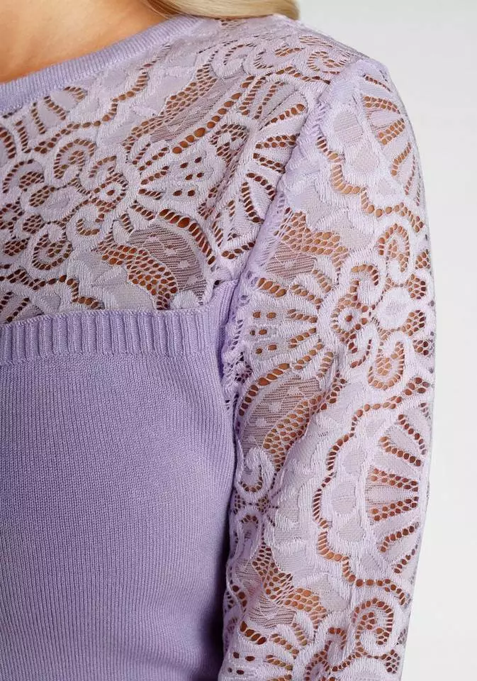 Melrose Rundhalspullover mit Spitze und Zierknöpfen Flieder, Schwarz 8 Melrose Rundhalspullover mit Spitze und Zierknöpfen Flieder, Schwarz – Bild 6