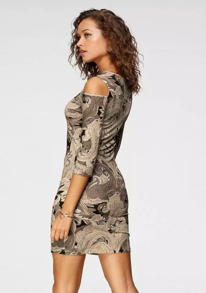 Melrose Jerseykleid mit Schulter Cut-Out - NEUE FARBEN Schwarz-beige, Schwarz-rot-gemustert 4 Melrose Jerseykleid mit Schulter Cut-Out - NEUE FARBEN Schwarz-beige, Schwarz-rot-gemustert – Bild 2