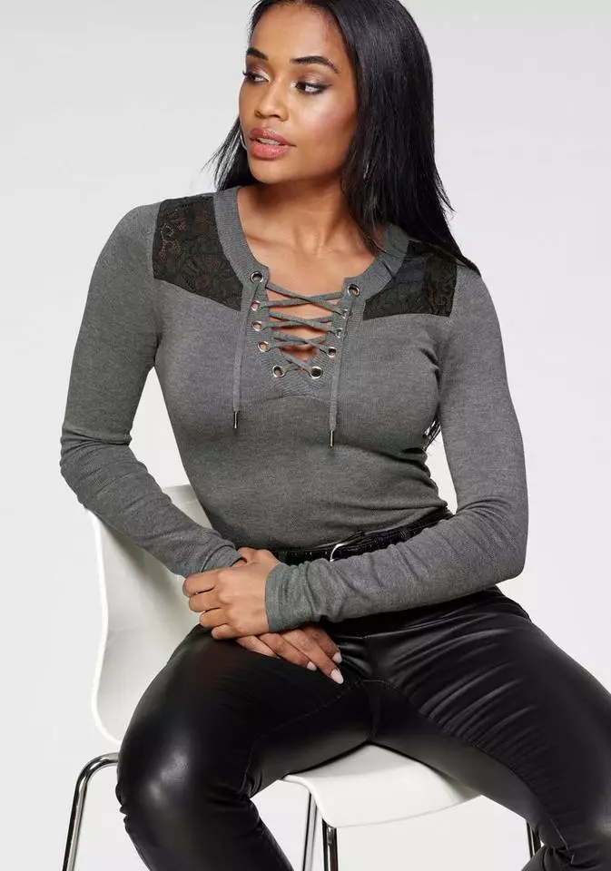 Melrose Strickpullover mit Schnürung und Spitze 4 Melrose Strickpullover mit Schnürung und Spitze – Bild 2