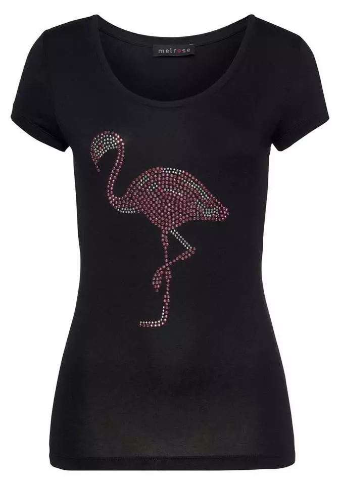 Melrose Rundhalsshirt mit Flamingo aus Glitzersteinen 7 Melrose Rundhalsshirt mit Flamingo aus Glitzersteinen – Bild 5