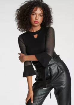 Melrose Rundhalsshirt mit Volantärmeln und Mesh