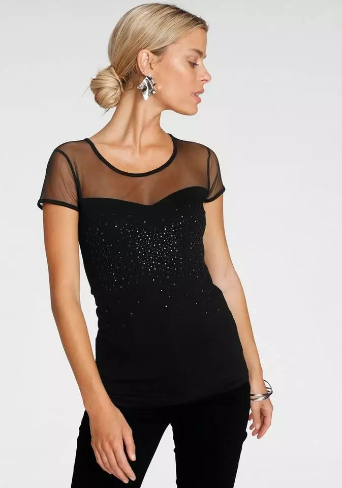 Melrose Rundhalsshirt mit Glitzer und Mesh 3 Melrose Rundhalsshirt mit Glitzer und Mesh