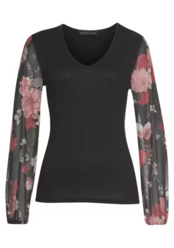 Melrose V-Shirt mit trransparenten, bedruckten Ärmeln Schwarz-weiß-gemustert, Schwarz-geblümt 16 Melrose V-Shirt mit trransparenten, bedruckten Ärmeln Schwarz-weiß-gemustert, Schwarz-geblümt -Melrose Verkaufsshop 67a77dbb e0d2 5f0d 8abc 637141c0ecdb