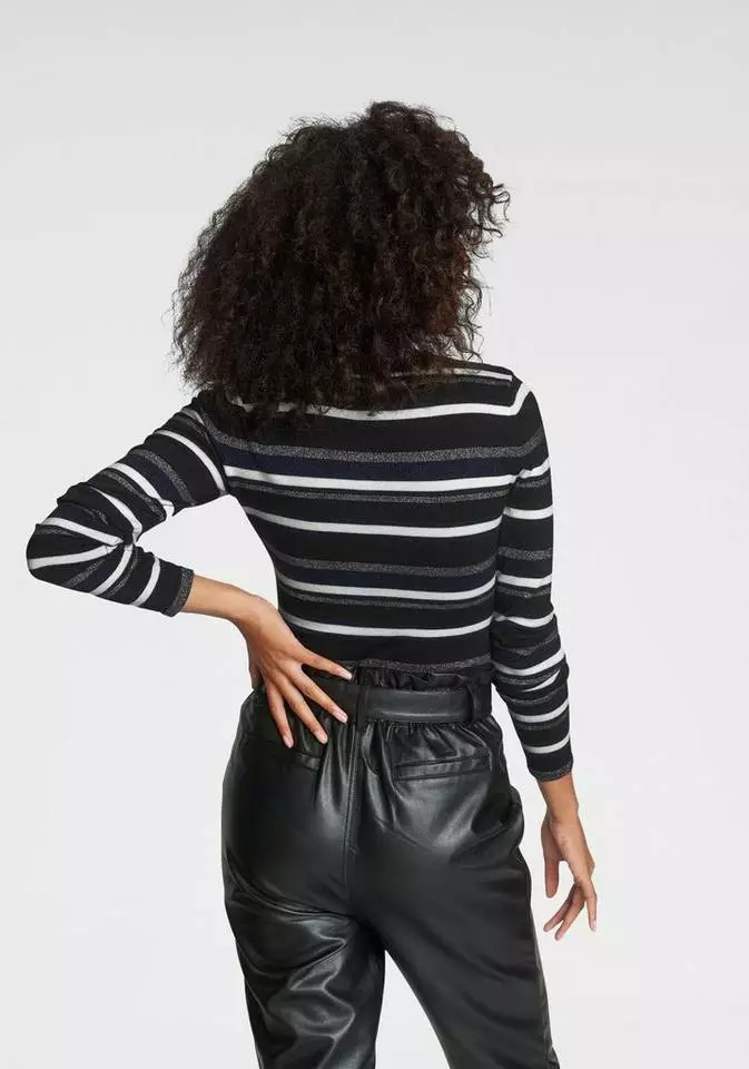 Melrose V-Ausschnitt-Pullover mit weichem Glitzergarn und Pailletten-Details Schwarz-grau-gestreift, Schwarz-royalblau-gestreift 6 Melrose V-Ausschnitt-Pullover mit weichem Glitzergarn und Pailletten-Details Schwarz-grau-gestreift, Schwarz-royalblau-gestreift – Bild 4