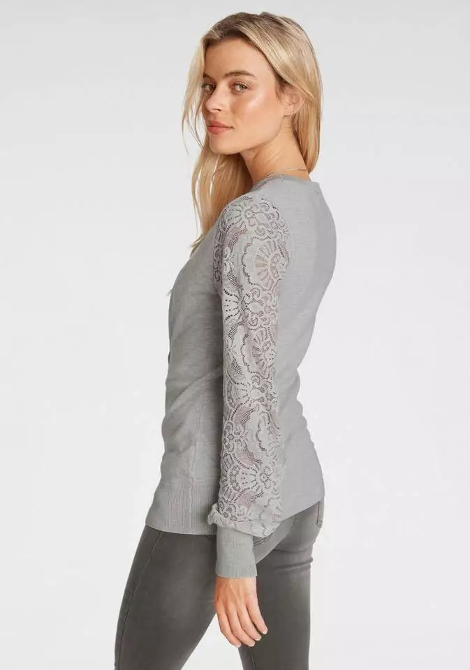 Melrose Strickjacke mit Ärmeln aus Spitze Schwarz, Hellgrau 4 Melrose Strickjacke mit Ärmeln aus Spitze Schwarz, Hellgrau – Bild 2