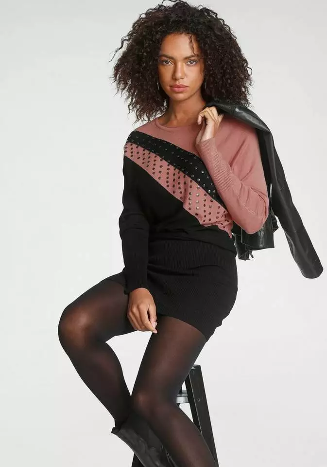 Melrose Strickkleid mit Colorblock und Ziernieten 3 Melrose Strickkleid mit Colorblock und Ziernieten