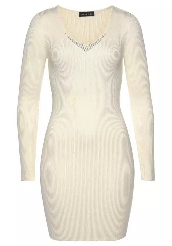 Melrose Strickkleid mit Glitzersteinen und Rippenstrick Offwhite, Schwarz 8 Melrose Strickkleid mit Glitzersteinen und Rippenstrick Offwhite, Schwarz – Bild 6